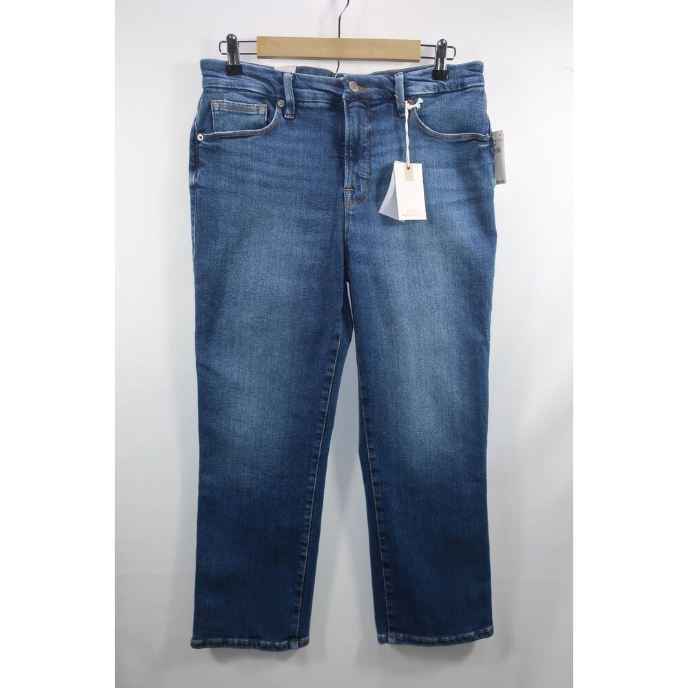 Good American Jeans Good Petite Straight Size 14 32 NEW Stretch Indigo 625 Dark